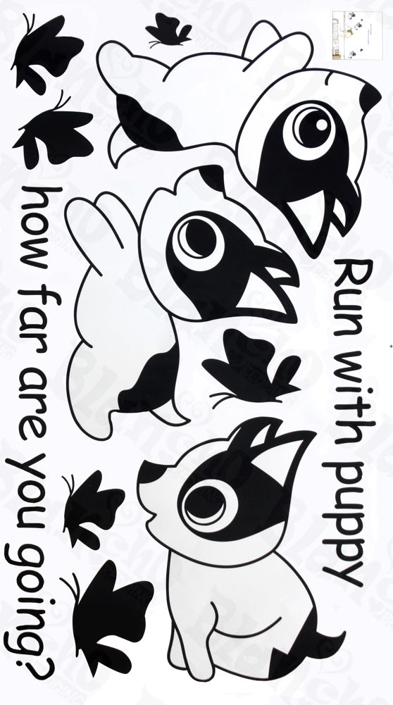 Run With Puppy - Hemu Wall Decals Stickers Appliques Home Decor 12.6 BY 23.6 Inches