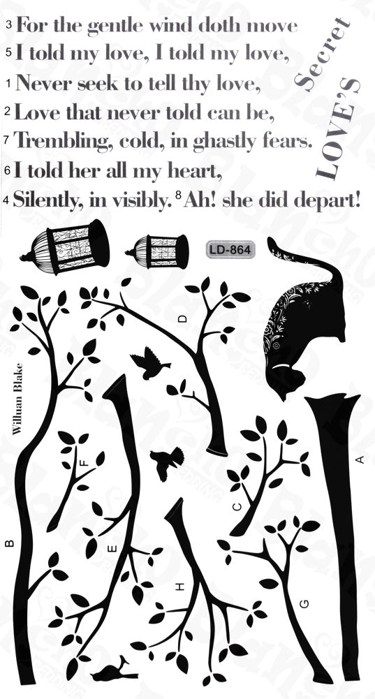 Poetry Cat - Hemu Wall Decals Stickers Appliques Home Decor 12.6 BY 23.6 Inches