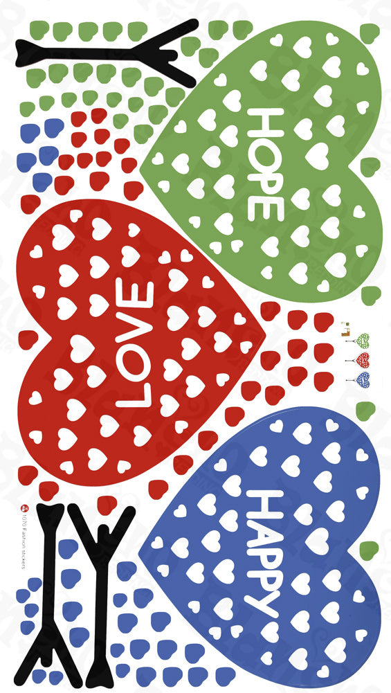 Happy Hope Love - Hemu Wall Decals Stickers Appliques Home Decor 12.6 BY 23.6 Inches