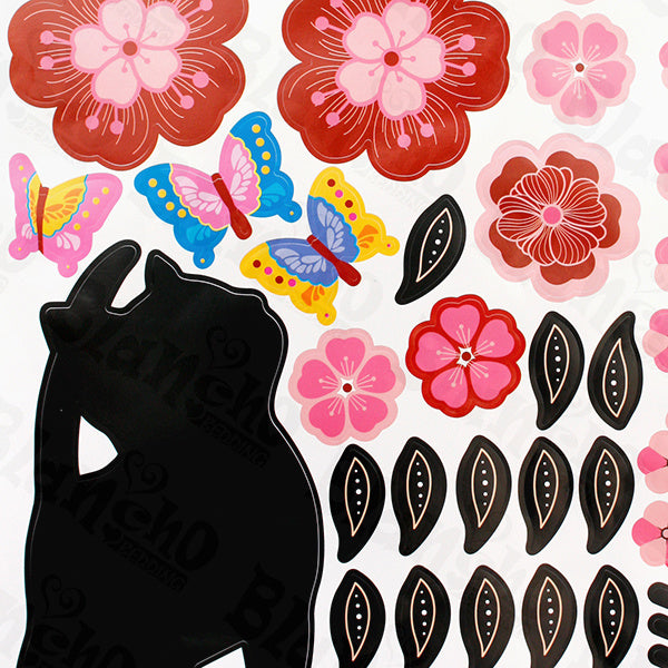 Cat & Flowers - Large Wall Decals Stickers Appliques Home Decor